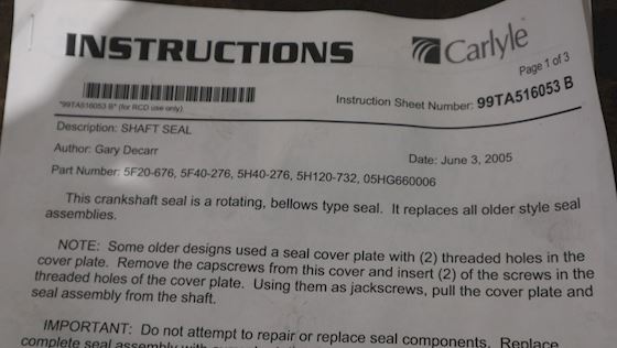 Carrier 5H Shaft Seal Assembly #6