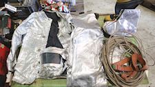 Firefighter Equipment Jacket, trousers, lifeline, boots plus cover, gloves and visor - 1