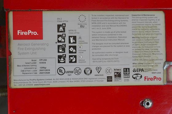 Fire Pro FP 1200 Aerosol Generating Fire Extinguishing System Unit #4