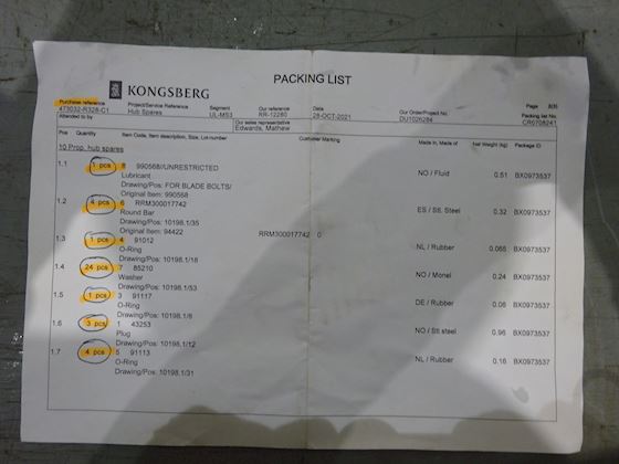 Kongsberg Miscellaneous Prop. Hub. Spares #17