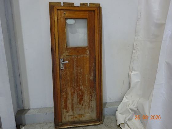 Wooden Door with Brass Hinges + Window #1