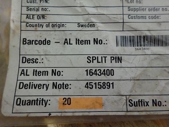Alfa Laval Split pin 1643400 #2