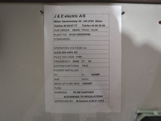 Alfa Laval Control Cabinet for JWP-26-C100 #7